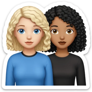 Girl best friends, one white with blond bob and blue eyes, one black with long black curly hair sticker