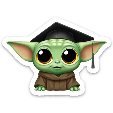 baby yoda wearing graduation cap sticker