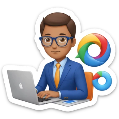 bussiness man technologist working on a laptop watching graphics sticker