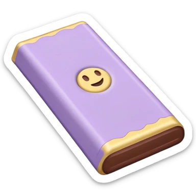 emoji style flat illustration, pastel lilac Milka chocolate bar, beige pink yellow accent tones, light grain, no background, pinterest sticker aesthetic sticker