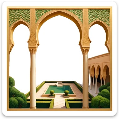 ​Cinematic Realistic Alhambra, depicted as a panoramic, zoomed-out view of the entire majestic Moorish palace complex with intricate arches, expansive courtyards, and lush gardens, bathed in soft golden lighting that highlights its opulent historical beauty, sticker