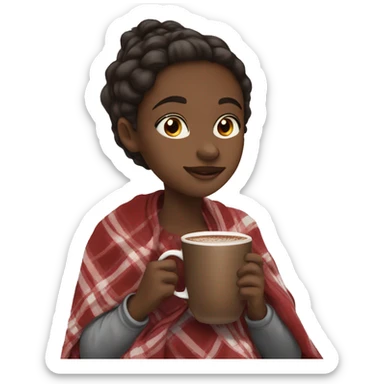 girl sipping on hot chocolate with blanket sticker