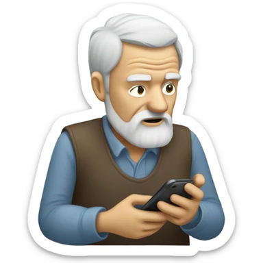 Old man with a beard ignoring his phone sticker