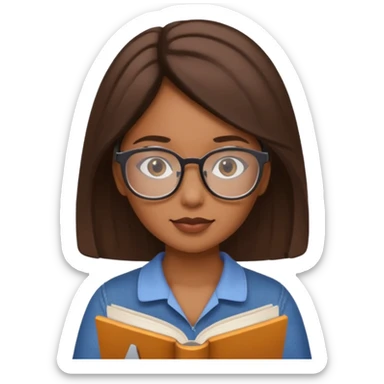 generate a genmoji of a dusky beautiful girl with reading glasses, reading a book sticker