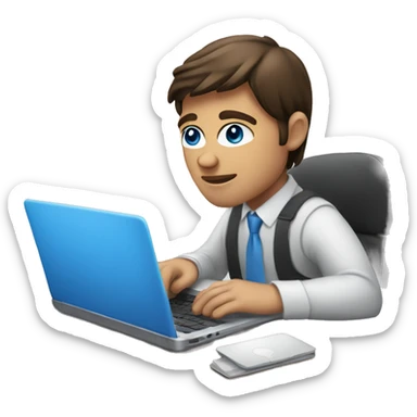 Blue eyes brunette man  working on laptop sticker