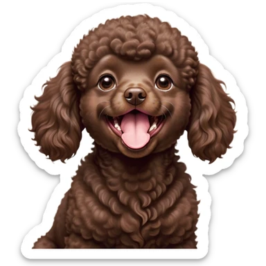 Cinematic Cute Yawning Chocolate Poodle Portrait Emoji, Head tilted slightly with a dramatic, wide-open yawn, displaying a soft, curly chocolate Fur with a refined texture, floppy ears slightly drooping, round brown eyes barely open in drowsy contentment, Simplified yet irresistibly adorable features, highly detailed, glowing with a soft, cozy glow, high shine, relaxed yet expressive, stylized with a touch of whimsy, bright and endearing, soft glowing outline, capturing the essence of a sleepy yet affectionate companion, so drowsy it feels like it could stretch right out of the screen and curl up for a nap! sticker