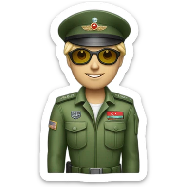 Blonde military Pilot with green uniform which is has a Turkish flag on right arm, pilot badge on chest, wearing sunglasses   sticker