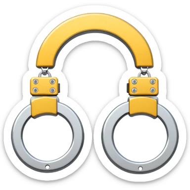 Minimalistic metallic handcuffs emoji, black and white, reflective metal, simple flat vector design, futuristic minimal style sticker