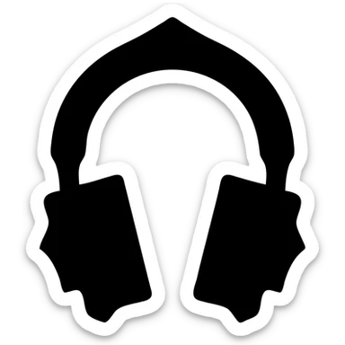 black gothic headphones with bold gothic silhouette, solid icon style, no color sticker