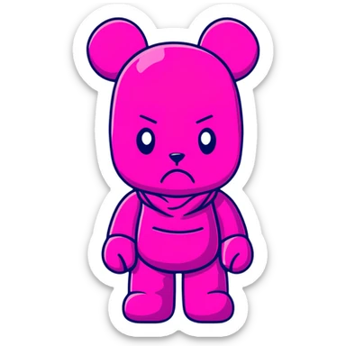 Bearbrick figure with classic KAWS crossed-out X eyes wearing a bright pink balaclava, colorful bear-shaped collectible toy sticker