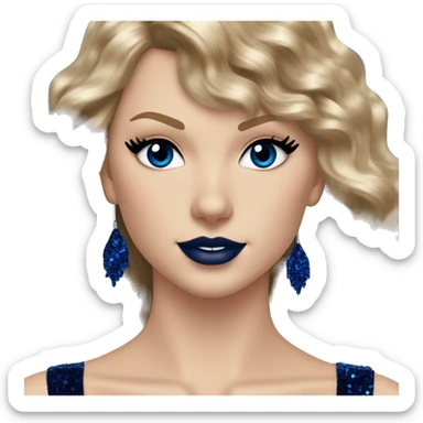 Realistic Taylor swift wearing navy blue glittery sequin bodysuit with tassels and gems and long hair with red lipstick and blue eyes  sticker