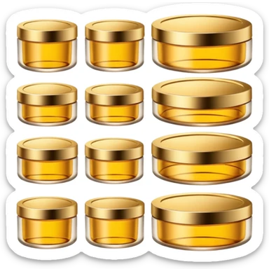 PVarios rodutos de beleza com tampa dos potes dourados e fundo transparente pra usar como figurinha sticker