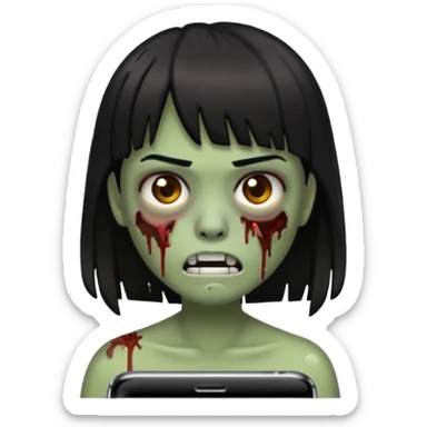 make a zoombie iphone emoji with medium black hair with bangs, piercing in both eyebrow and septum sticker