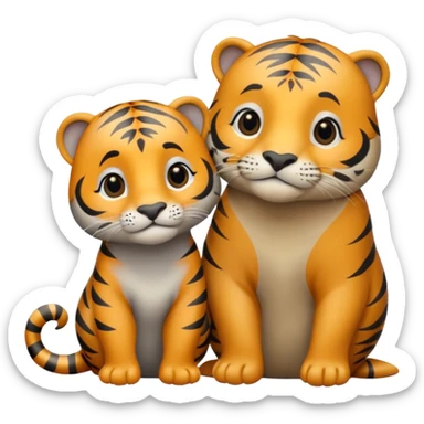 tiger and a little grey sea lion in love sticker