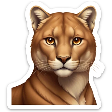 Cinematic Noble Cougar Portrait Emoji, Poised and regal, with a lithe, muscular build and a sleek, tawny Fur with subtle dark accents, deep-set soulful amber eyes, Simplified yet sharp and sophisticated features, highly detailed, glowing with a warm, dignified glow, high shine, intelligent and stealthy, stylized with an air of wild elegance, focused and attentive, soft glowing outline, capturing the essence of a watchful and confident predator, so majestic it feels as though it could silently pounce out of the screen with effortless authority! sticker