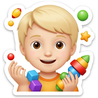 Happy kid playing with toys sticker