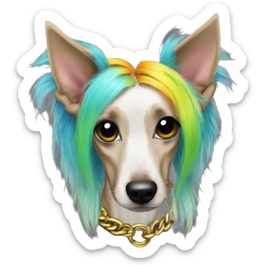 Punk Chinese crested dog neon rainbow hair gold chain punk piercings tattoos punk ear piercings sticker