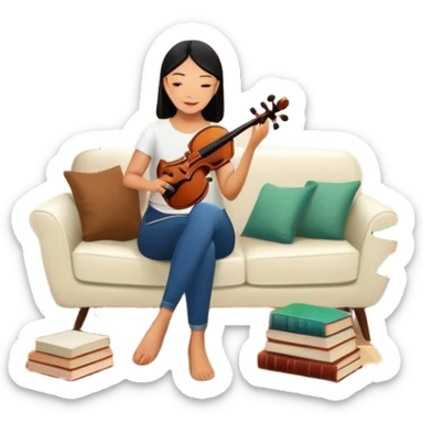 Asian woman who reading in the living room that crowded Fiddle Fig and tons of books sticker