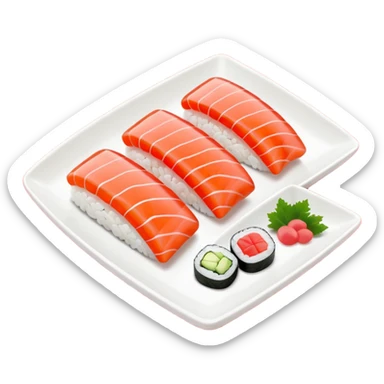 Japanese cuisine humanless avatar in minimalist emoji-style illustration. Sushi , clean lines, red white colors, flat design, calm and modern. sticker