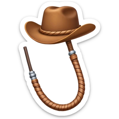 cowboy whip object icon, coiled leather whip, wooden handle, western style, 3D cartoon, mobile game icon style, centered, clean background, soft shadow, no text, no watermark
 sticker