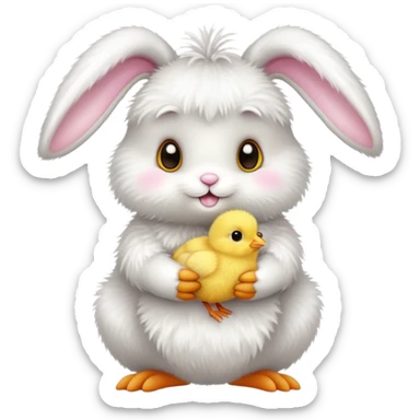 Cute easter bunny with small baby chick sticker