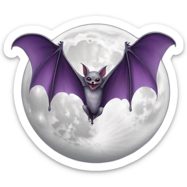 purple dripping vampire bat wings flying  in front of large realistic white and grey full moon sticker