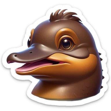 Cinematic Comical Platypus Portrait Emoji, Head tilted dramatically with an exaggeratedly amused expression, featuring a striking, glossy brown fur with a whimsically flat duckbill and wide, expressive eyes full of playful disbelief, Simplified yet hilariously expressive features, highly detailed, glowing with a slightly sassy glow, high shine, dramatic yet playful, stylized with an air of cheeky aquatic mischief, bright and endearing, soft glowing outline, capturing the essence of a spirited and over‐the‐top platypus, so meme‐worthy it feels like it could quack its way into internet fame instantly! sticker