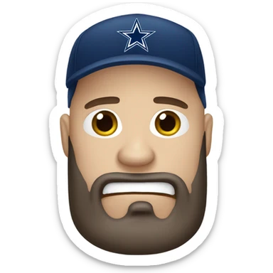 Bald white male with dark brown beard holding dark blue Dallas Cowboys hat. He’s crying because he’s ashamed of being bald  sticker