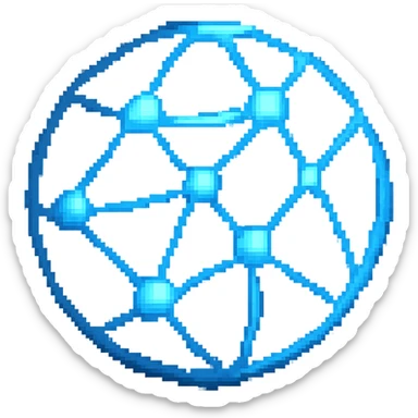 Edit this 3D pixel art style globe icon by removing the terrain and transforming it into a network connected icon with lines and nodes. Keep the 3D pixel art style and maintain a transparent background. sticker