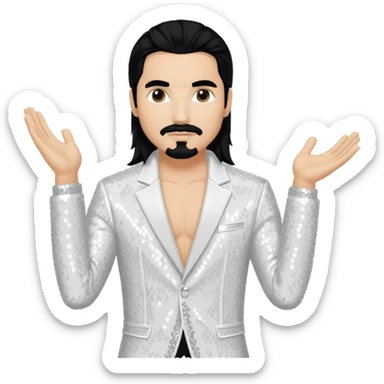 Kevin Richardson from Backstreet Boys with long black hair, white sequin outfit sticker