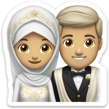 hijabi girl and white boy with black hair getting married sticker