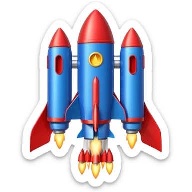 wide jetpack with rocket projectiles on both sides, back view, blue and red color scheme, apple style emoji sticker