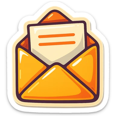 retro sticker style image of an open envelope with a letter peeking out, thick outlines, expressive shadows, shiny highlights, juicy and fun sticker style sticker