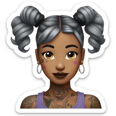 Tattooed girl with space buns and side bang sticker