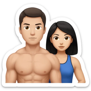 white dad with short brunette and in 30's  msucular. mom has long black hair and asian sticker