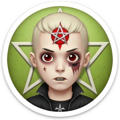 zombie boy emoji, apple style, pentagram on forehead, emo, no text sticker