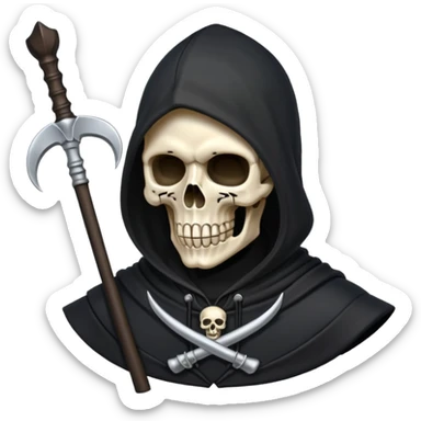 zoomed black hood skull scythe sticker