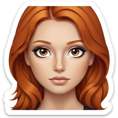ginger hair, brown eyes, freckled, baddie,pretty makeup, strong makeup, black eyeliner, long hair sticker