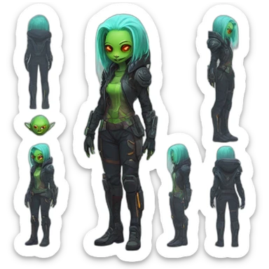 cyberpunk alien character desing scifi roguelike rpg style inspired by slay the spire digital art sticker