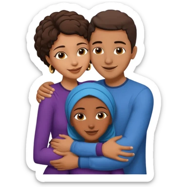  middle Eastern man with short brown hairwith two black african women both are African one is medium tone skin black and one is medium tone black with african hair styles. and they are all smiling and putting their arms around each other and kissing and hugging sexually  sticker