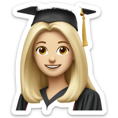 Blonde white girl smiling wearing graduation cap with university of Chicago Loyola sticker