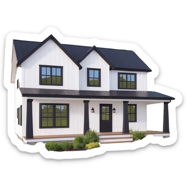 modern farmhouse with white siding and black trim sticker