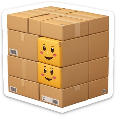 Generate a realistic emoji-style of a overfilled storage room where the packages dont have much space and falling over sticker