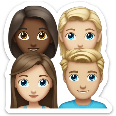 Brown haired girl with brown eyes AND blond haired boy with blue eyes and blued eyes Siamese cat sticker