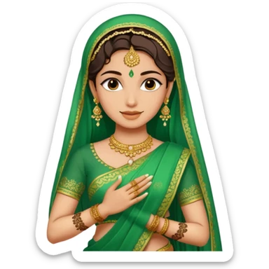 bride in mehendi Ceremony standing in green saree sticker