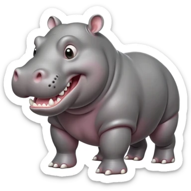 cinematic-hippo-realistic-full-body-side-view-standing-on-all-fours-emoji,-massive-round-frame,-wide-mouthed-grin-exposing-huge-teeth,-head-tilted-dramatically,-thick-grey-hide-glossy, big eues sticker