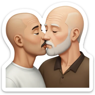 older buzz cut European white man kissing older bald bearded black man sticker