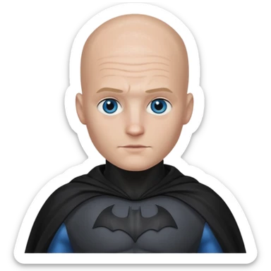 I Want a 25 years old man with glasses and blue eyes with no hair in a batman costume sticker