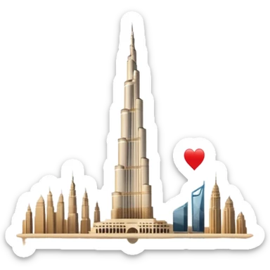 Burj Khalifa, beige color, minimalist style, view with water reflection, emoji style sticker