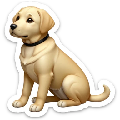 cinematic-[Labrador retriever]-realistic-full-body-sitting-emoji,-tail-resting-loosely-beside-its-paws,-head-tilted-dramatically, -sleek-[black]-fur,-simplified-yet-realistic-focused-features,-highly-detailed,-glowing-with-an-almost-sarcastic-glow sticker